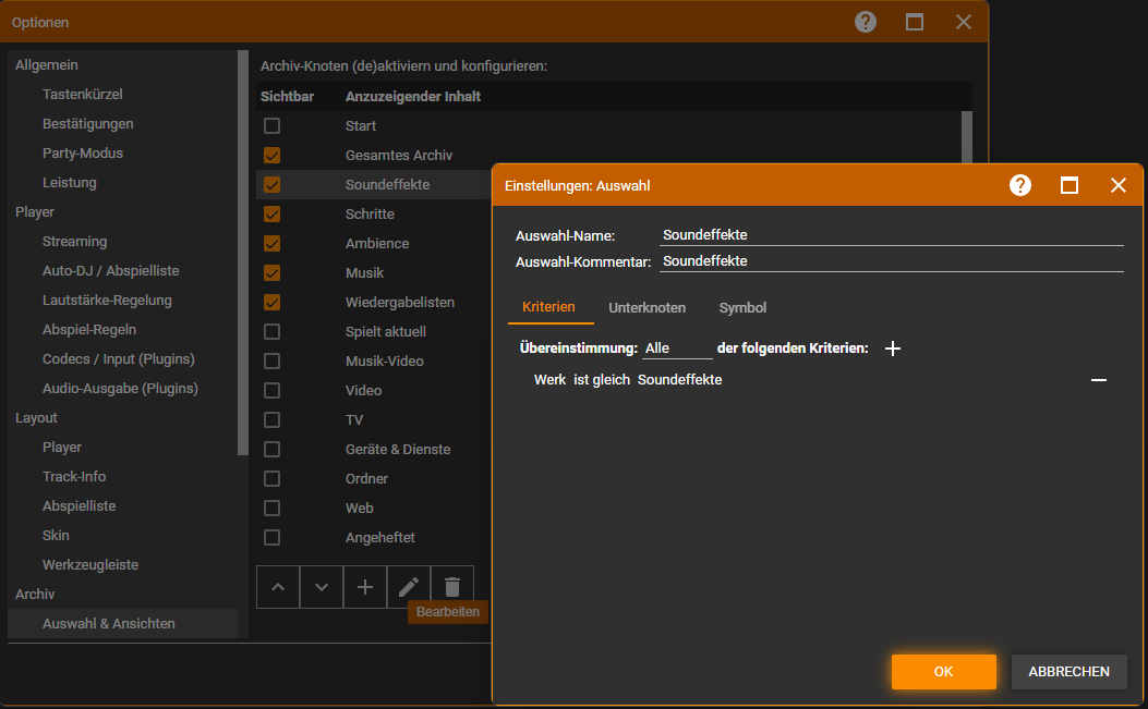 Screenshot: Archiv-Knoten bei Mediamonkey einrichten